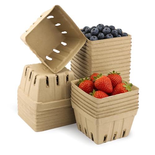 30 Pack Natural Pulp Berry Baskets - Vented Produce Containers