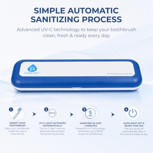 Pursonic Portable UV Toothbrush Sanitizer Case Travel Holder with Auto Shut-Off