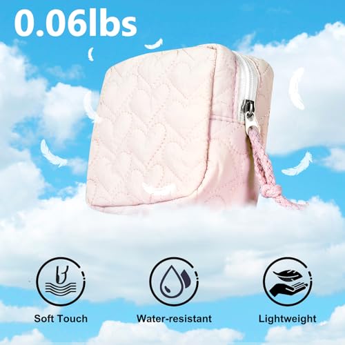 JOYYTUU 2-Pack Small Quilted Makeup Bags White & Pink, Waterproof Travel Organizer