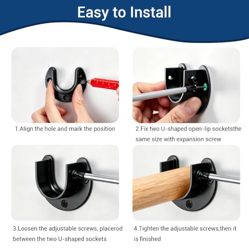 Stainless Steel Closet Rod Holders - Adjustable Bracket Set, 4 Pack