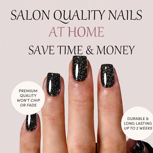 Rimudecure Short Square Press On Nails with Glitter & Protective Gel