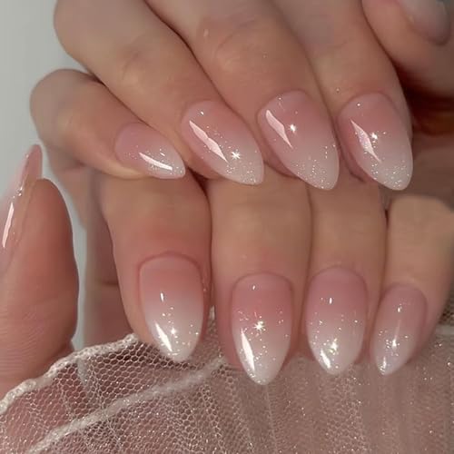 Pink Ombre Acrylic Press-On Nails - Short Almond Shape, 32 Pcs