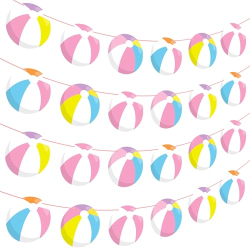 Pink Beach Ball Banner Cutouts - 4PCS Summer Party Decor