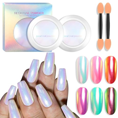 Ownest Neon Chrome Nail Powder Set - 2 Pcs Iridescent Glitter Pigment