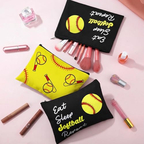 12 Pcs Softball Makeup Bags - Canvas Travel Toiletry Pouch for Team Gifts