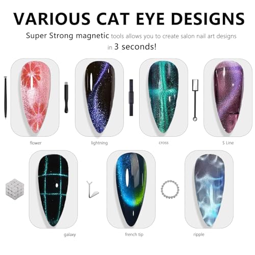 MOLILON Style 1 61Pcs Cat Eye Nail Magnet Kit for DIY Manicure & Salon