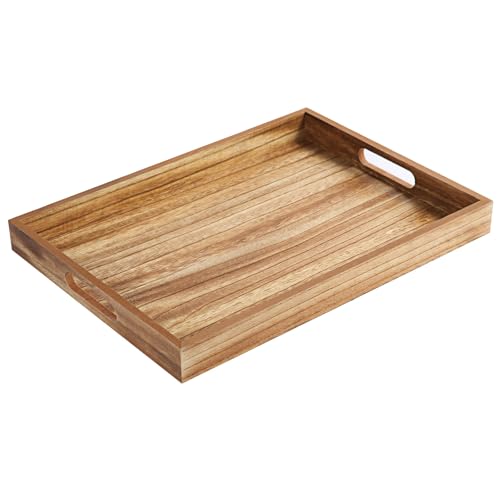 Krismax Rustic Wooden Serving Tray with Handles - 15.7x11.4 Inch
