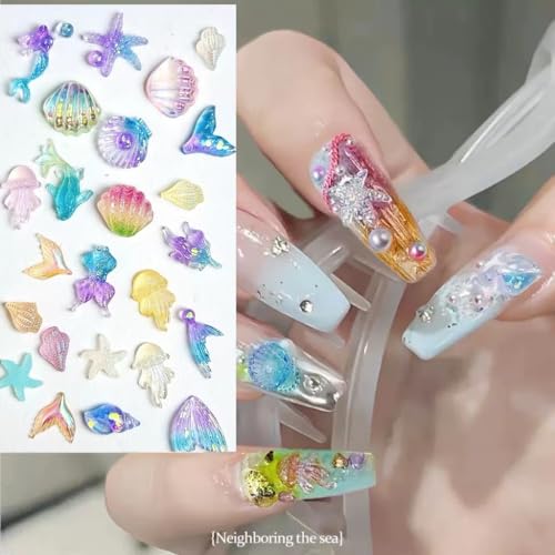 COOSLIM Gold Star Ocean Nail Charms Set (2) – 12 Beach-Themed Nail Gems for Acrylic Nails, Colorful-2