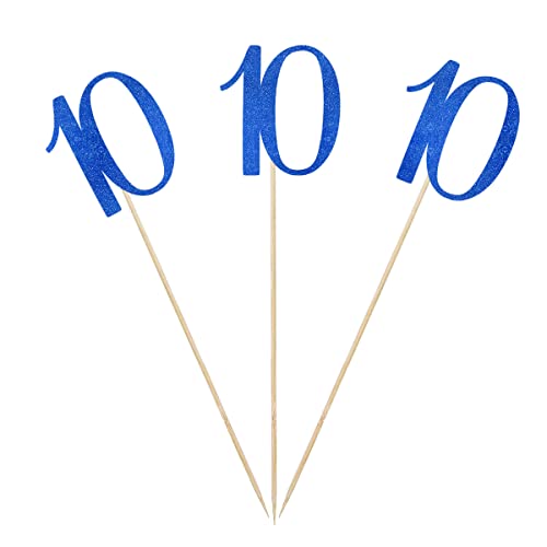Blue Glitter Number 10 Birthday Centerpieces - 12-Pack
