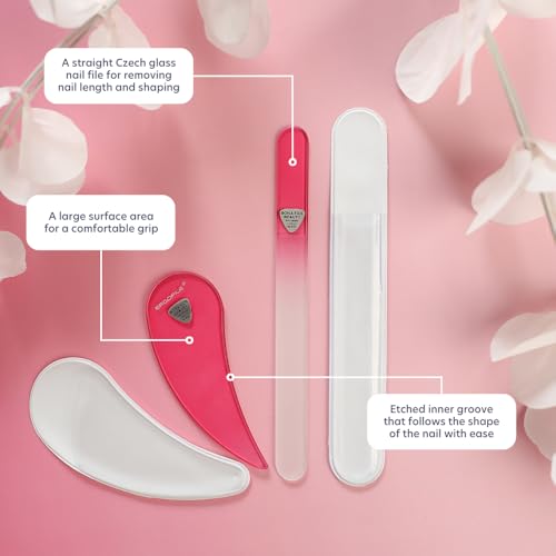 Bona Fide Beauty Ergonomic Czech Glass Nail File Set - 2pc Pink Reusable