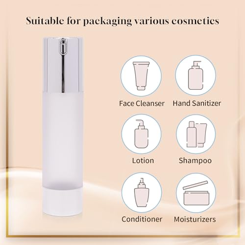 6-Pack 50ml Airless Pump Bottles - Refillable Travel Cosmetic Containers