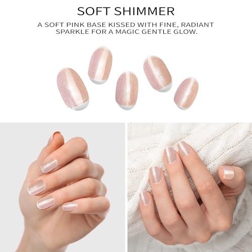 Soft Shimmer Semi-Cured Gel Nail Strips Kit - 20 Pieces with Prep Pads & File
