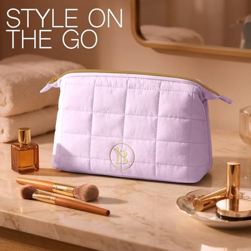 Quilted Pink Makeup Bag for Women - Travel Toiletry Organizer