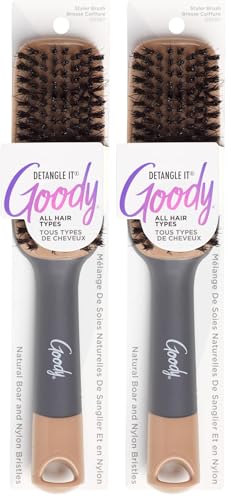 Goody Boar Bristle Hair Brush - Detangling & Styling, Pack of 2