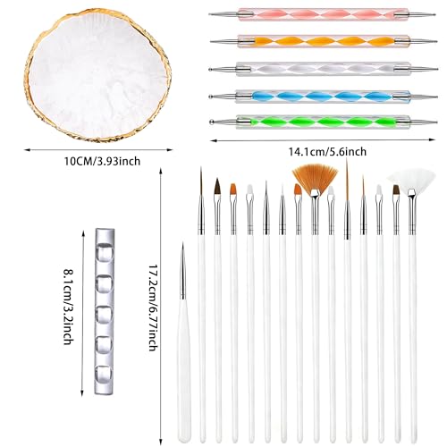 Nail Art Tools Set 22-Piece with Brushes, Dotting Tools & Palette – White