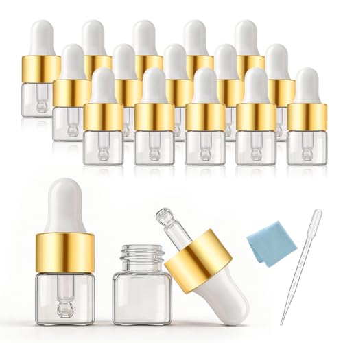 Elfenstall 15 Pack 1ml Clear Glass Dropper Bottles for Essential Oils & Perfumes – Travel Sample Vials