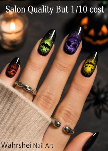 Halloween Wahrshei Cat Eye Ghost Face Semi Cured Gel Nail Strips 20pcs - A5