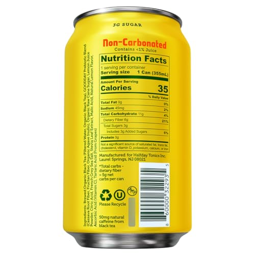 Halfday Prebiotic Lemon Iced Tea - 12 Fl Oz Can (Pack of 5)