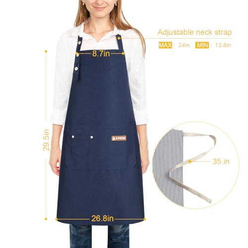 Adjustable Bib Cooking Aprons - 2 Pack Soft Chef Aprons with Pockets