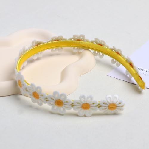 Daisy Flower Headband for Women - Yellow Embroidered Hair Accessory