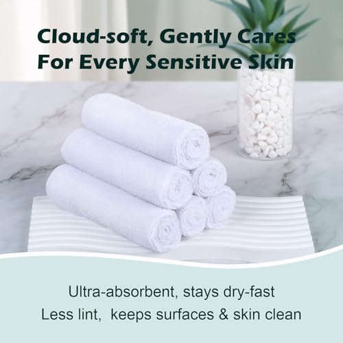 TEAWOO White Microfiber Washcloths - 15 Pack, Soft & Quick-Drying