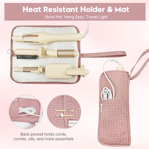 JeeVoya Heat-Resistant Hair Tools Organizer Bag - Portable Pouch for Straighteners & Curling Irons (Pink)