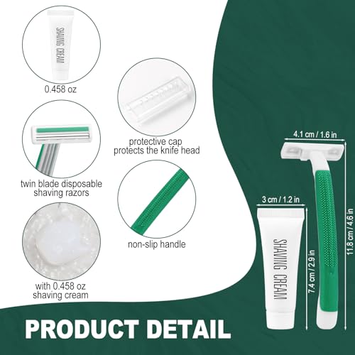 50 Individually Wrapped Disposable Razors with Shaving Cream | Twin Blade Safety Razors