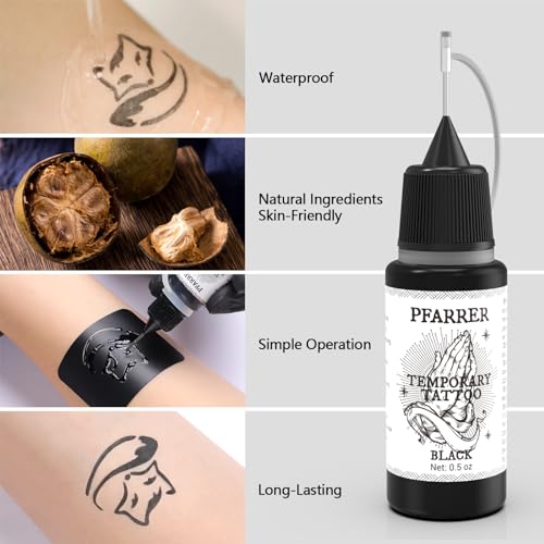 PFARRER 8 Bottles Color Temporary Tattoo Ink Kit with 105 Stencils for Body Art & Kids