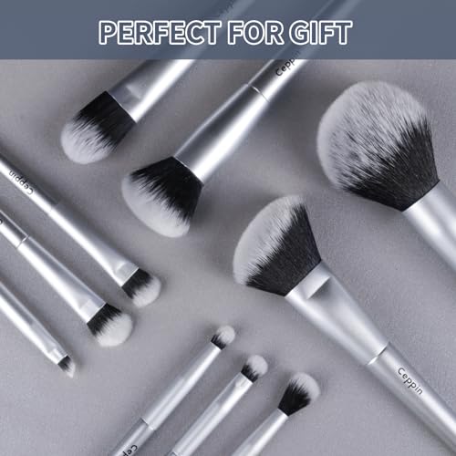 Silver Makeup Brush Set - 10Pcs Professional Synthetic Brushes