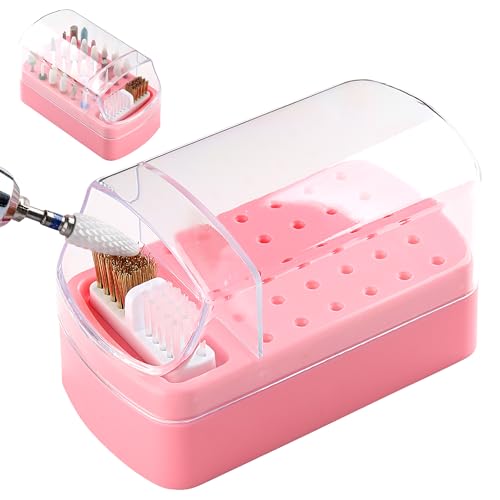 30-Hole Nail Drill Bit Holder & Cleaner Organizer - Pink