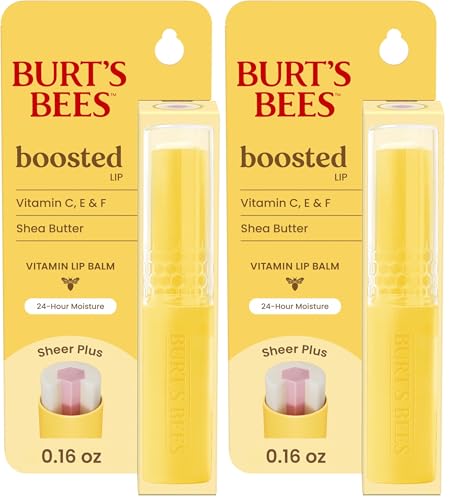 Burt's Bees Boosted Lip Balm Sheer Plus Pack of 2 - Vitamin Nourishing, 24H Moisture, Sheer Finish, Natural Lip Care