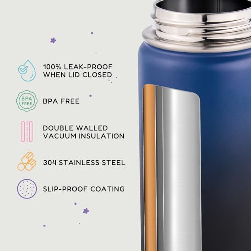 Fijinhom 12oz Kids Water Bottle - Leak-Proof Stainless Steel with Straw