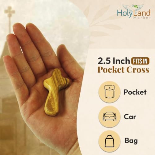 Olive Wood Pocket Cross 2.5 in | Handcrafted with Prayer Card