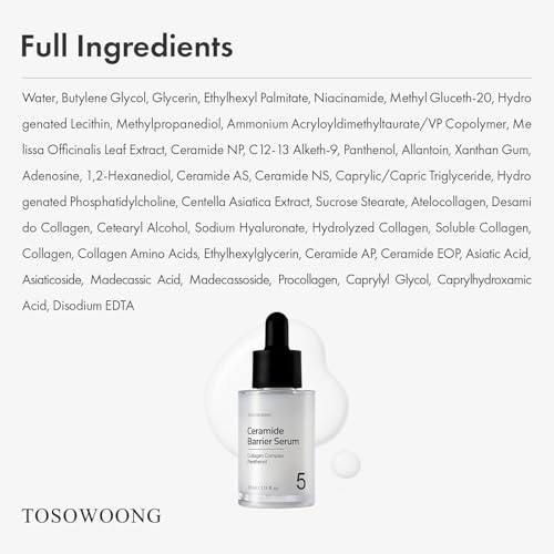 TOSOWOONG Ceramide Barrier Serum for Hydrating & Soothing Skin, Sensitive Skin Care