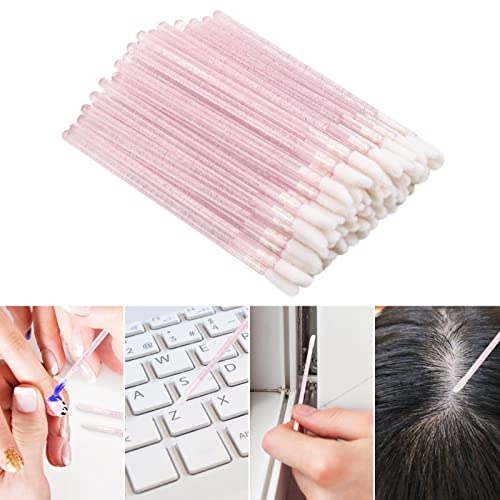 100 Pcs Disposable Lip Brushes with Container - Crystal Pink Applicators