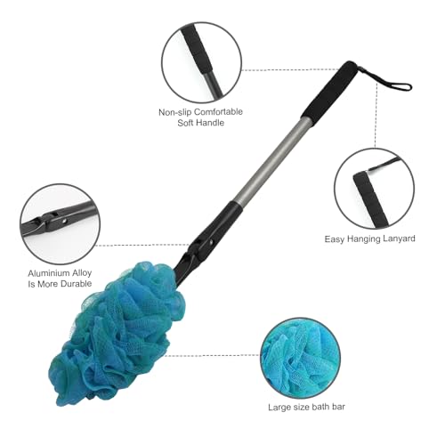 EASACE 23-Inch Back Scrubber Loofah with Long Handle & Adjustable Head, Includes Replacement Soft Loofah for Shower