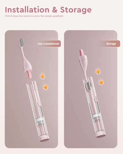 First-zgel Pink & Blue Travel Toothbrush Kit with Built-in Case & Refillable Toothpaste, Soft Bristles, Portable 2-Piece Set