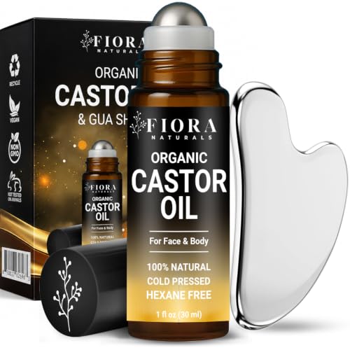 Organic Castor Oil Roll-On & Stainless Steel Gua Sha Tool Set