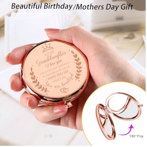 Granddaughter Rose Gold Compact Mirror - Personalized Gift from Grandma