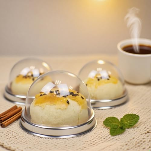 EchoDone 50 Set Clear Mini Cupcake Boxes - Silver Dome Containers
