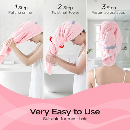 REDKISS 3-Pack Microfiber Hair Towels - Quick Dry, Soft & Anti-Static, Bubbles Colors (Pink, Blue, Grey)