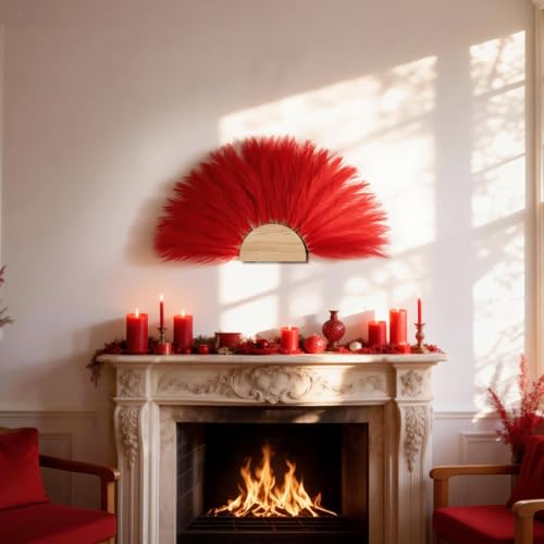50pcs Red Faux Pampas Grass 21.6 Inch - Non-Shedding Decor for Home & Weddings