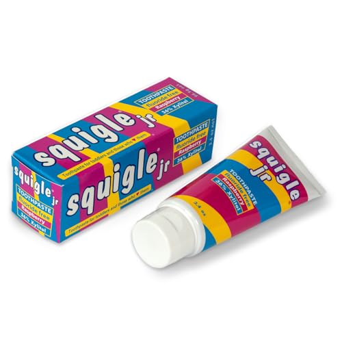 Squigle Jr Kids Raspberry Fluoride-Free Toothpaste 3.4oz – Xylitol, Low Foam, Gentle Oral Care