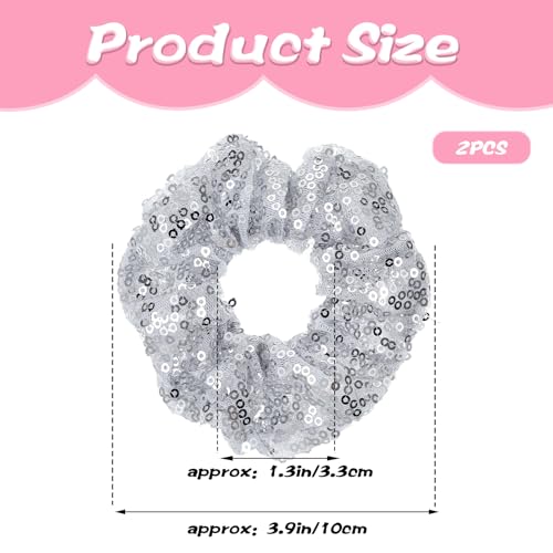 Silver Sequin Scrunchies - 2 Pack Sparkly Hair Ties for All Hair Types