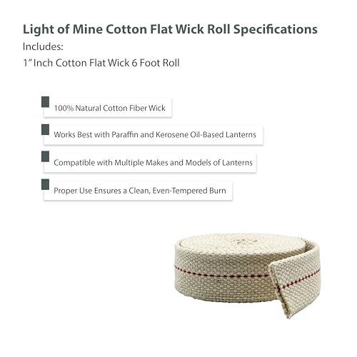 1-Inch Smokeless Cotton Wick for Kerosene & Oil Lamps - 6ft Roll