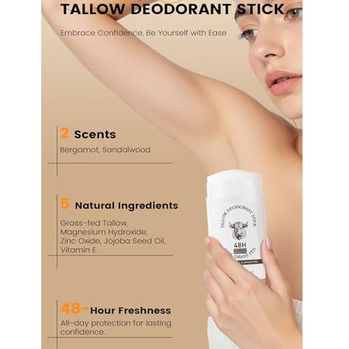 Aluminum-Free Tallow Deodorant Stick, Bergamot Scent, 2.65 oz (Pack of 2)