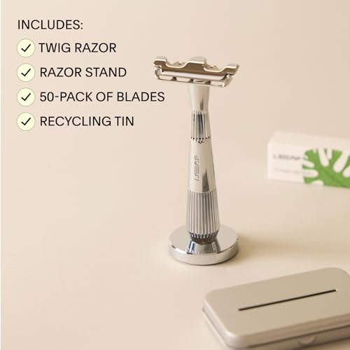 Leaf Shave | Leaf Twig Razor Set, Includes Twig Razor, Matching Stand, 50-Pack Single-Edge Blade Refills, and Blade Bank - Black