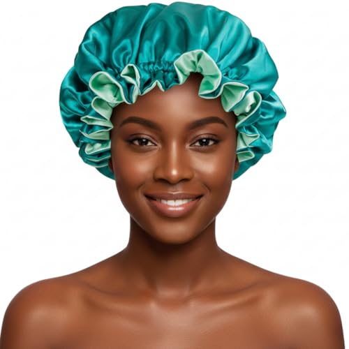 Silk Satin Reversible Sleep Hair Bonnet - Pretty Robes, Teal/Mint