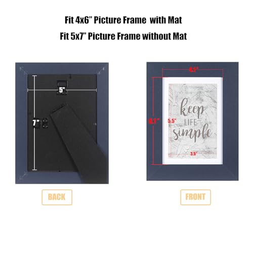 Navy Blue 5x7 Picture Frame Set of 3 - Wooden Frames for 4x6 or 5x7 Photos
