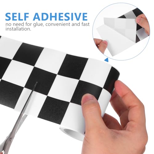 94-Inch Checkered Peel and Stick Bulletin Board Trim - Waterproof PVC for Home & Classroom Decor